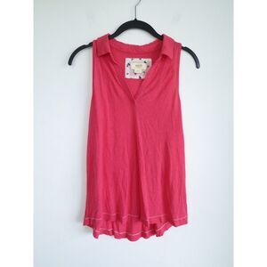 Maeve by Anthropologie Coral Pink Sleeveless Collared V-Neck Tank Top Blouse XS